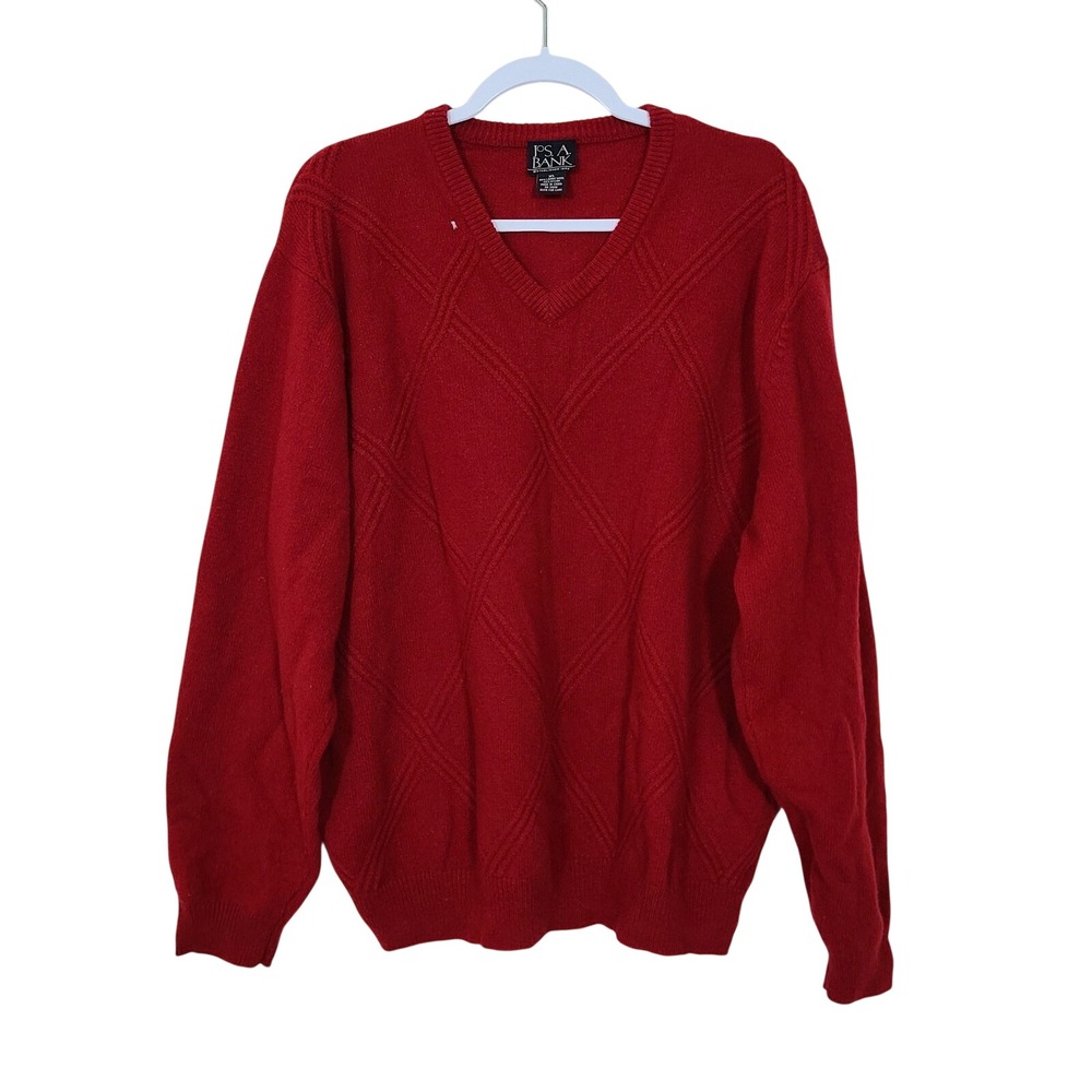 Jos. A. Bank Red Lambswool Blend XL‎ Sweater Chunky Knit Grandpa Drop Shoulder